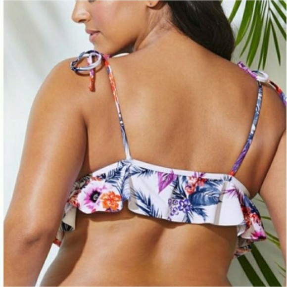 Swimsuits For All Floral Tie-Front Ruffle Triangle Bikini Top 4 NWT - Picture 2 of 8